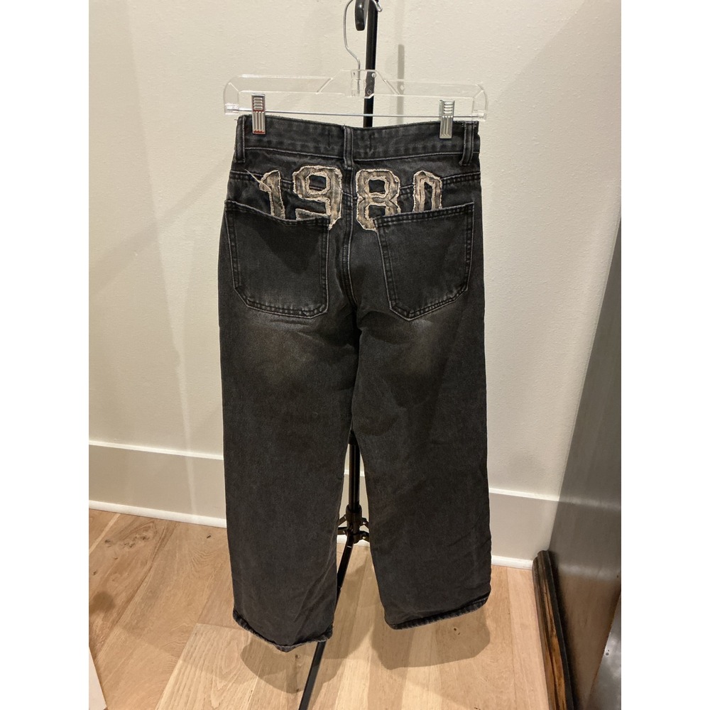 Disclosure Womens High Waisted Straight Leg Jeans Black Faded 1980 Patch Size 25